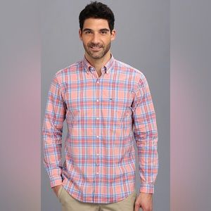 NWOT mens button down shirt Lacoste perfect condition plaid pastel size 44